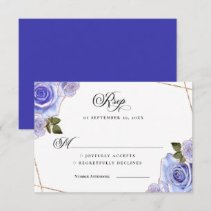 Blue and Gold Rose Glitzer Wedding RSVP CARD Einladung