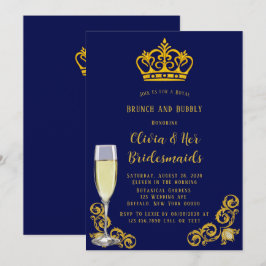 Blue and Gold Royal Crown Brunch und Bubbly Einladung