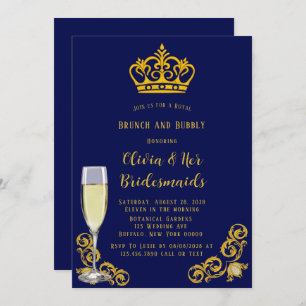 Blue and Gold Royal Crown Brunch und Bubbly Einladung