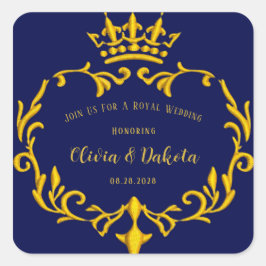 Blue and Gold Royal Crown Wedding Square Sticker
