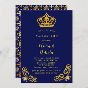 Blue and Gold Royal Wedding Engagement Party Invit Einladung