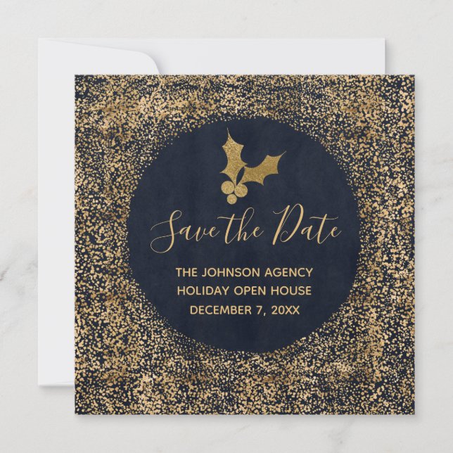 Blue and Gold Save the Date Business-Holiday-Event Ankündigung (Vorderseite)