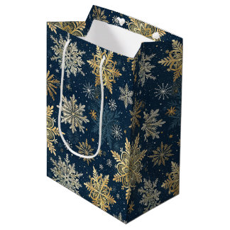 Blue and Gold Snowflake Christmas Mittlere Geschenktüte