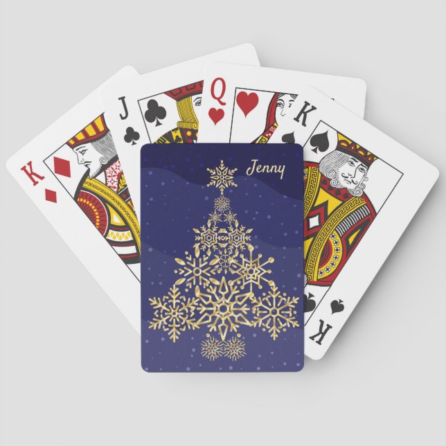 Blue and Gold Snowflake Playing Cards Weihnachten Spielkarten (Rückseite)