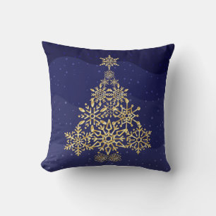 Blue and Gold Snowflake Treff Weihnachtsfest Kissen
