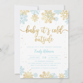 Blue and Gold Snowflake Winter Boy Baby Dusche Einladung