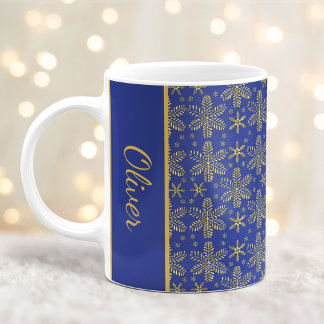 Blue and Gold Snowflakes Weihnachten Tasse mit Nam