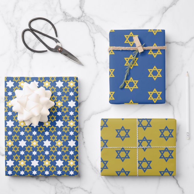 Blue and Gold Star von David Geschenkpapier Set (Vorderseite)