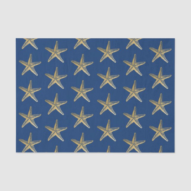 Blue and Gold Starfish Beach Coastal Seidenpapier (Vorderseite)