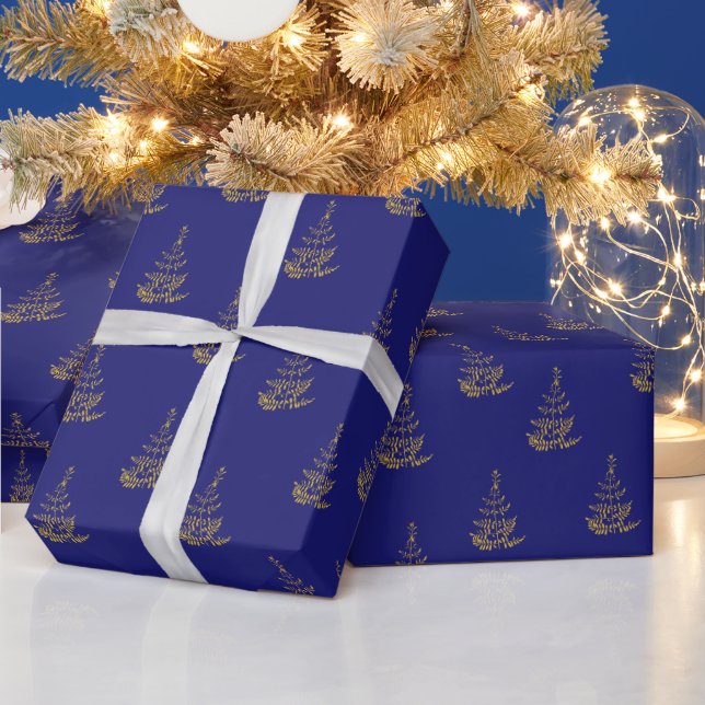 Blue and Gold Tree Holiday Geschenkpapier (Feiertage)