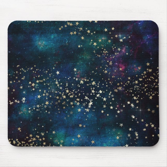 Blue and Gold Under Stars Night Sky Mousepad (Vorne)