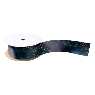 Blue and Gold Under Stars Night Sky Satinband