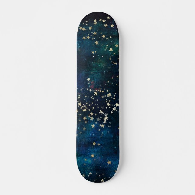 Blue and Gold Under Stars Night Sky Skateboard (Vorne)
