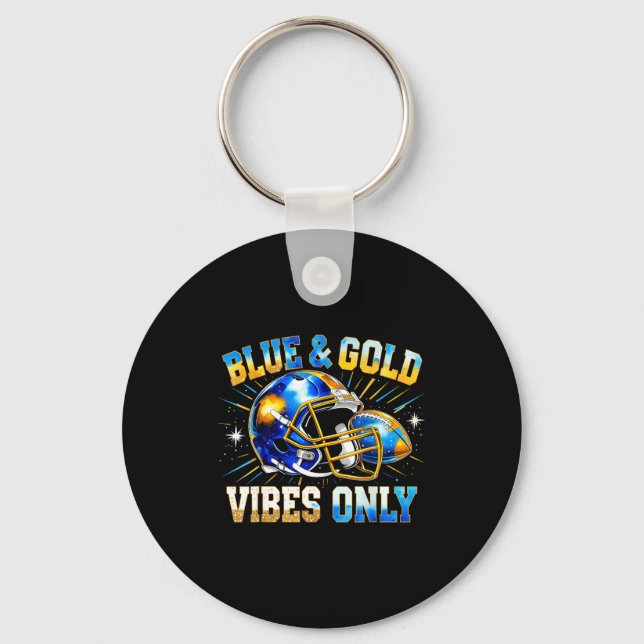 Blue And Gold Vibes Only Football Fan Gift  Schlüsselanhänger (Vorderseite)