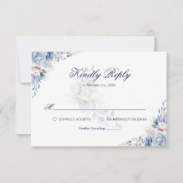 Blue and Gold Watercolor Floral Wedding RSVP Card Karte