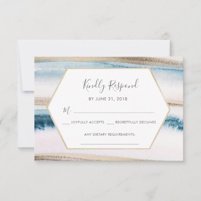 Blue and Gold Watercolor RSVP-Karten Einladung (Vorderseite)
