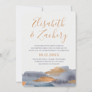 Blue and Gold Watercolor Swash Wedding Einladung