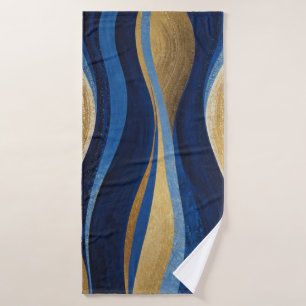 Blue and Gold Waves Badehandtuch