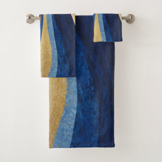Blue and Gold Waves Badhandtuch Set
