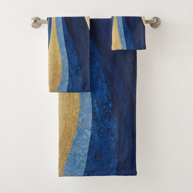 Blue and Gold Waves Badhandtuch Set (Insitu)