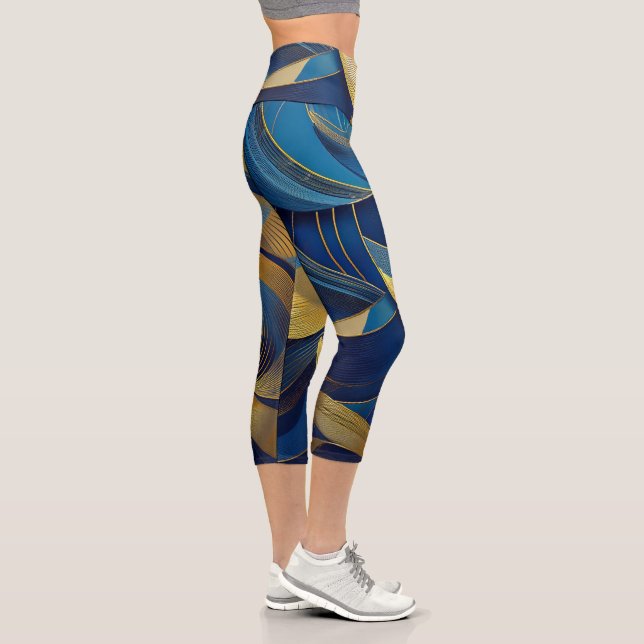 Blue and Gold Waves Capri Leggings (Rechts)