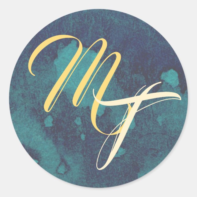 Blue and Gold Wedding Monogram Umschlag Aufkleber (Vorderseite)