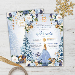 Blue and Gold Winter Wonderland Quinceñera Einladung