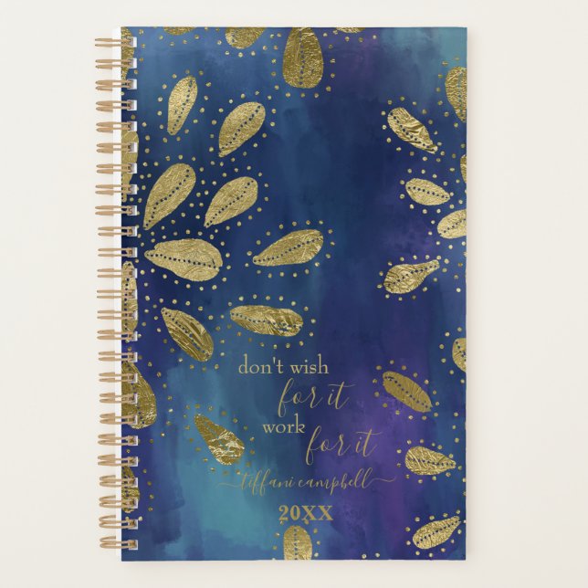 Blue and Gold with Motivational Quote Planner Planer (Vorderseite)
