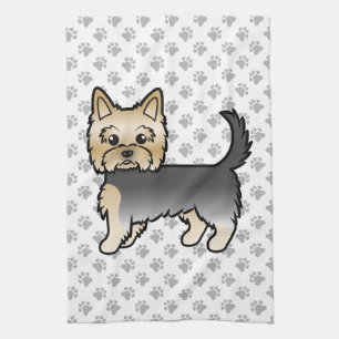 Blue and Gold Yorkshire Terrier Cartoon Dog & Paws Geschirrtuch