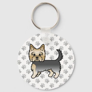 Blue And Gold Yorkshire Terrier Cartoon Dog & Paws Schlüsselanhänger