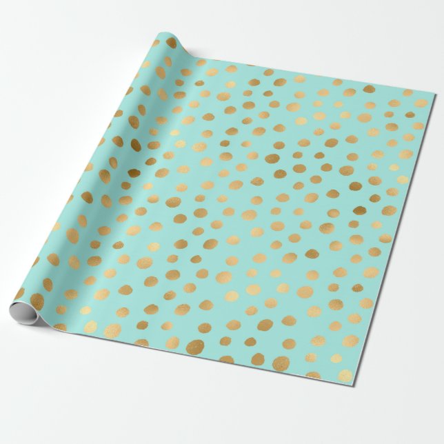 Blue and Golden Polka Dots Geschenkpapier (Ungerollt)