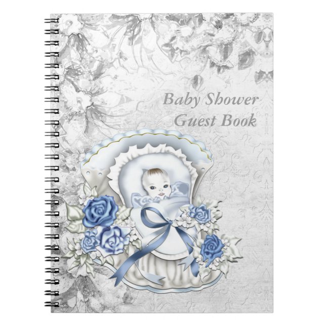 Blue and Gray Baby Shower Guest Book Notizblock (Vorderseite)