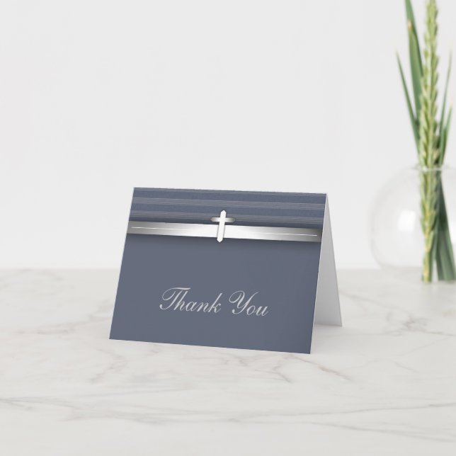 Blue and Gray Cross Thank You Cards Dankeskarte (Vorderseite)