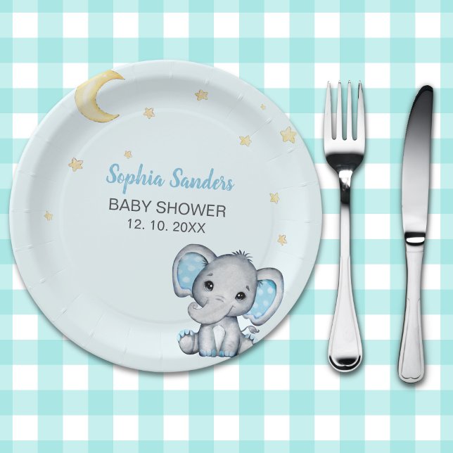 Blue and Gray Elephant Baby Shower boy Pappteller (Von Creator hochgeladen)