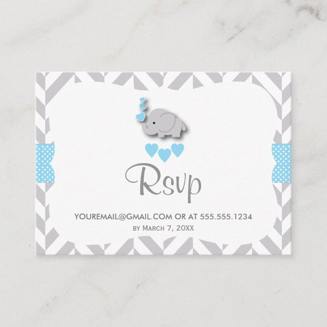Blue and Gray Elephant Baby Shower - UAWG Email Begleitkarte (Vorderseite)