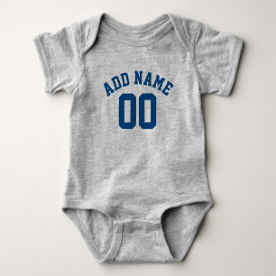 Blue and Gray Sports Jersey Individuelle Name Numb Baby Strampler