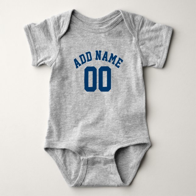 Blue and Gray Sports Jersey Individuelle Name Numb Baby Strampler (Vorderseite)