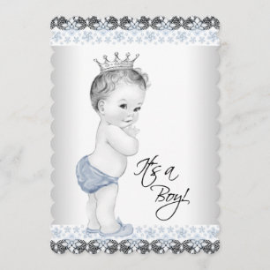 Blue and Gray Vintag Baby Boy Dusche Einladung
