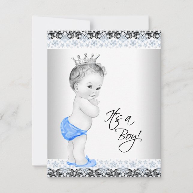 Blue and Gray Vintag Baby Boy Dusche Einladung (Vorderseite)