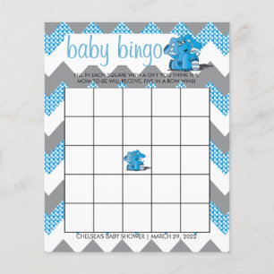 Blue and Gray Zickzack Elephant Baby Shower Bingo Flyer
