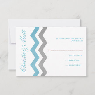Blue and Gray Zig Zag Wedding RSVP Karte