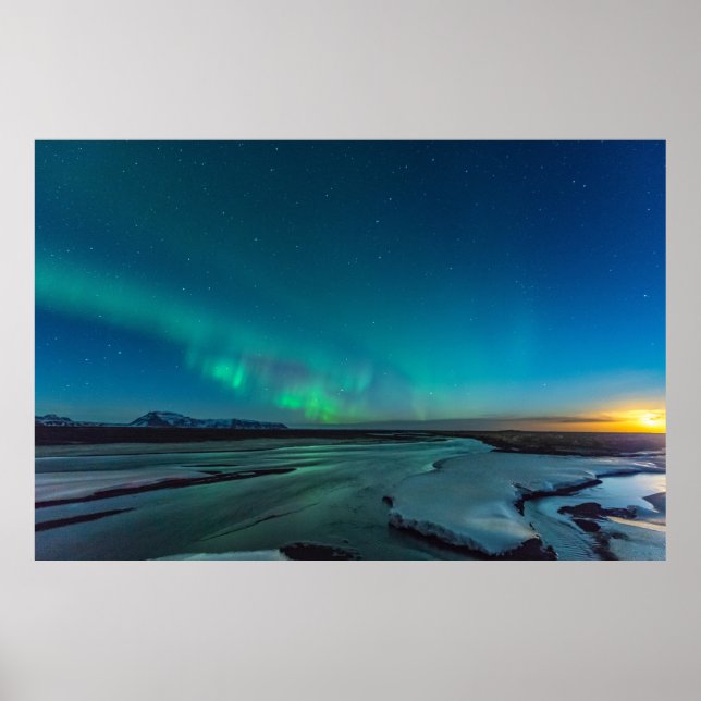 Blue and Green Aurora Borealis, Island Poster (Vorne)