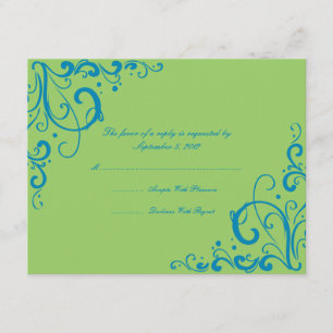 Blue and Green Blüh Wedding RSVP Karte