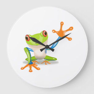 Blue and Green Cartoon Frog Große Wanduhr