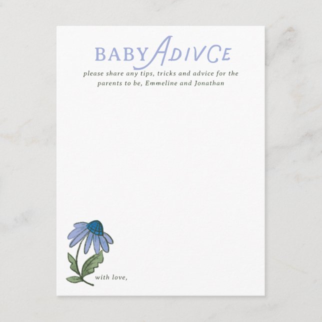 Blue and Green Country Floral Baby Shower Advice RSVP Karte (Vorderseite)