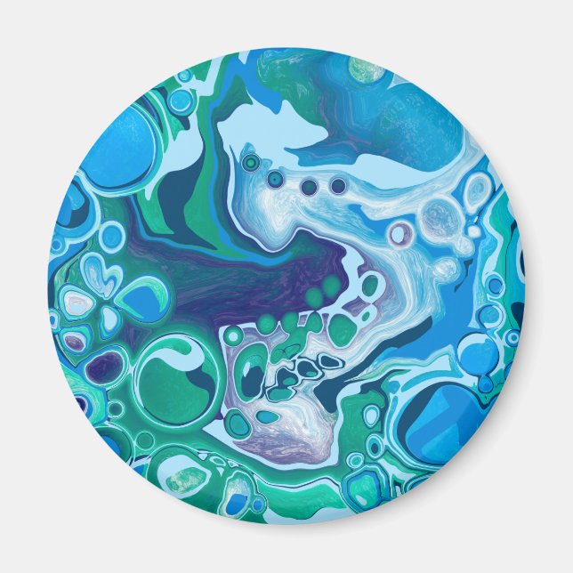 Blue and Green Digital Marble Fluid Art Magnet (Vorne)