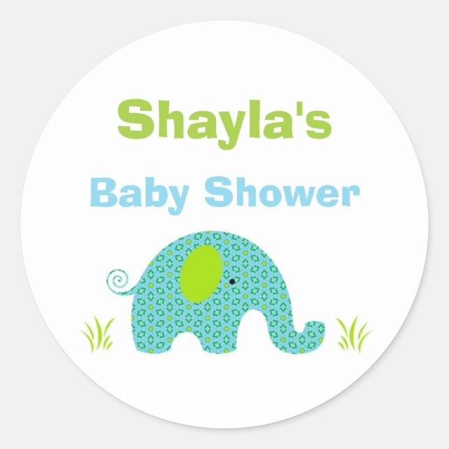 Blue and Green Elephant Baby Showsticker Runder Aufkleber (Vorderseite)