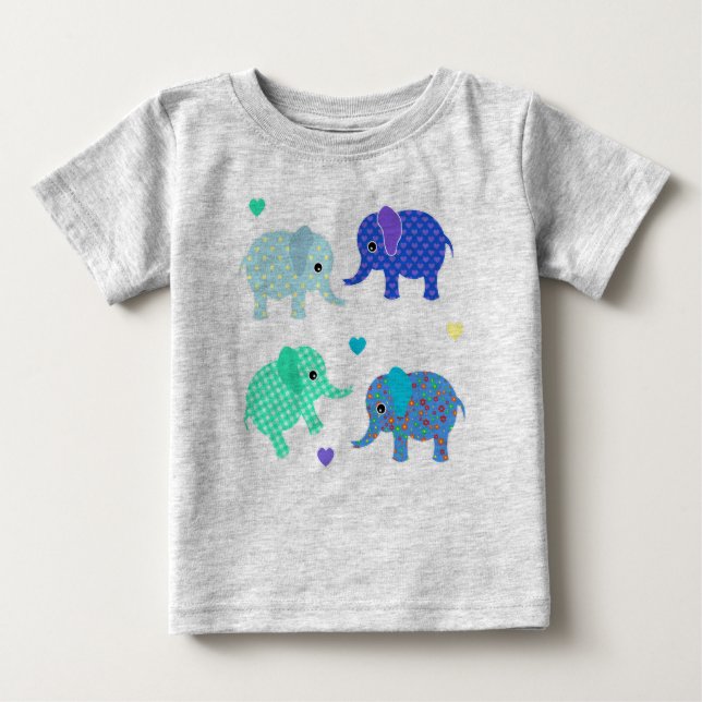 Blue and Green Elephants Baby T - Shirt (Vorderseite)
