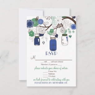 Blue and Green Floral Mason Jars UAWG Wedding Card RSVP Karte