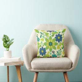 Blue and Green Floral Square Throw Pillow Kissen